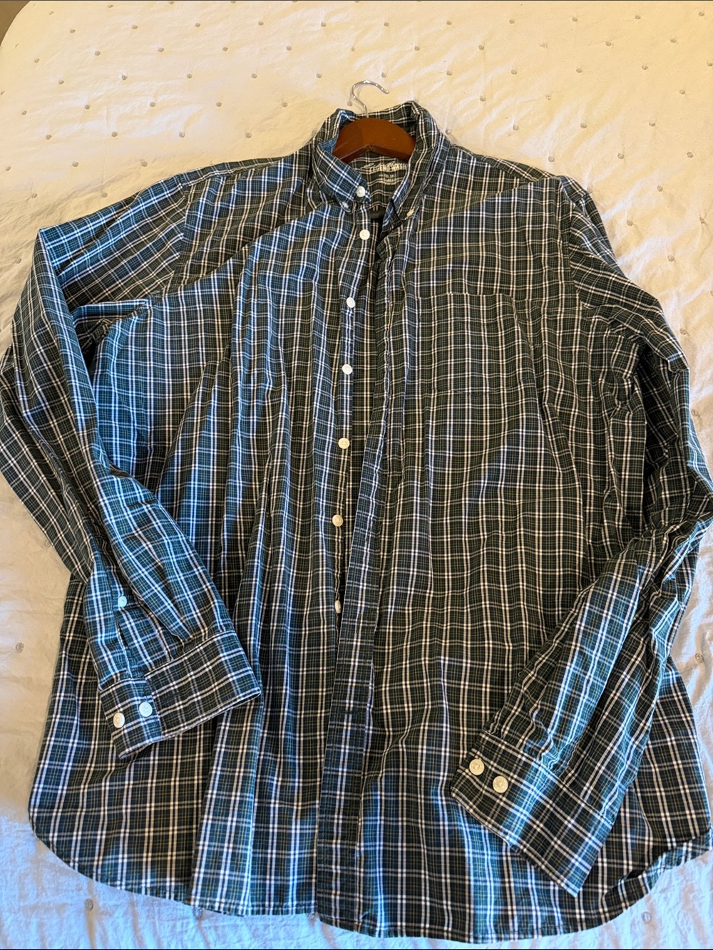 Eddie Bauer Dark Green Plaid Button-Down Shirt